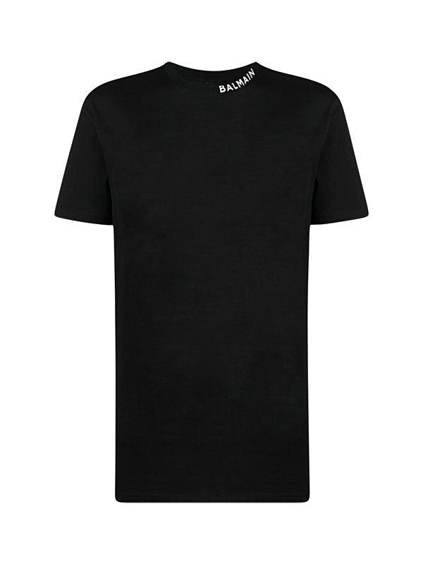 T-shirt Balmain noir avec logo imprimé sur le col 