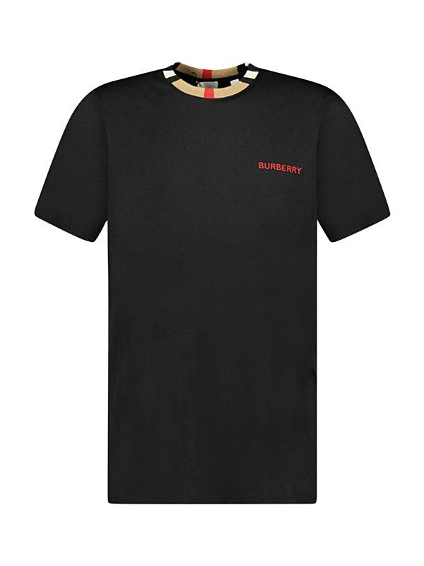 T-shirt Burberry avec col à rayure iconique - Noir