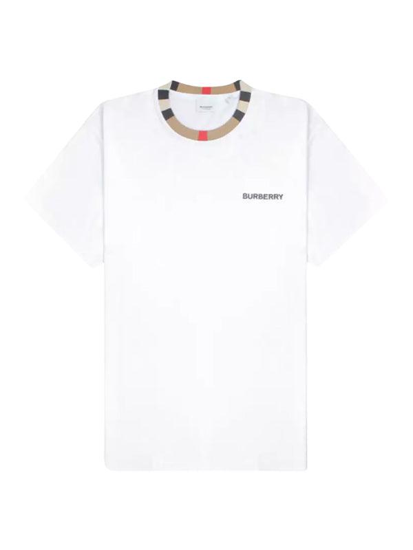 T-shirt Burberry avec col à rayure iconique - Blanc