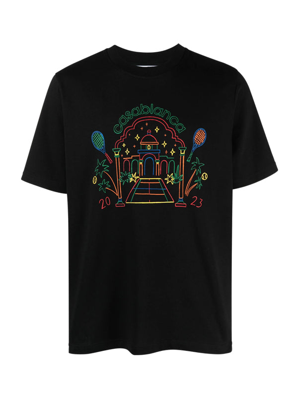 T-Shirt noir Casablanca Temple du crayon arc-en-ciel