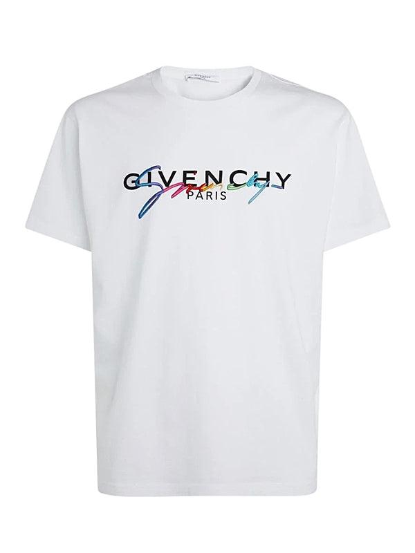 T-shirt Givenchy blanc signature logo brodé arc en ciel