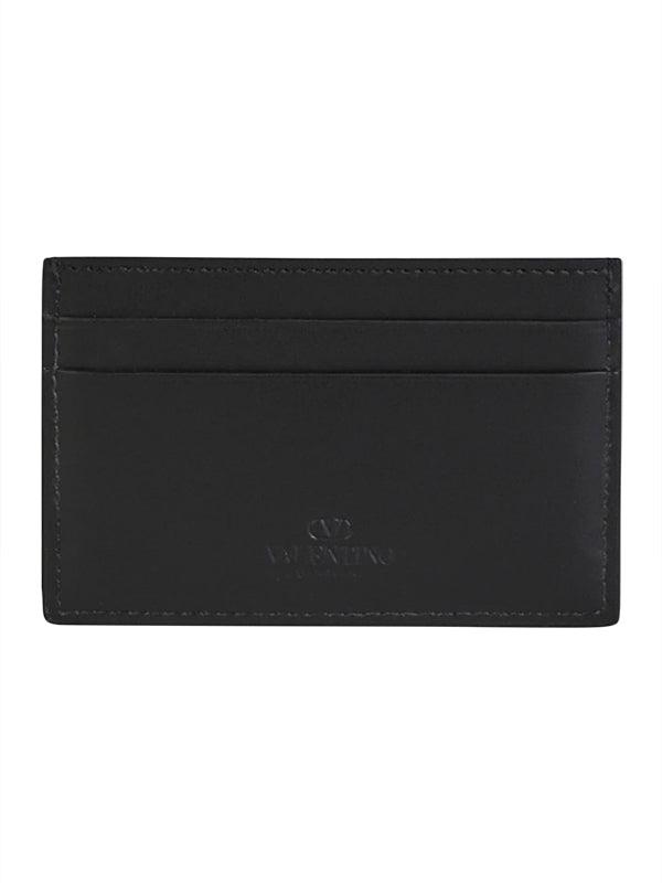 Porte-cartes VLTN en cuir noir 